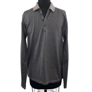 Hugo Boss Regular Fit Men Long Sleeve Dark Gray Polo Shirt Casual Dress Medium M